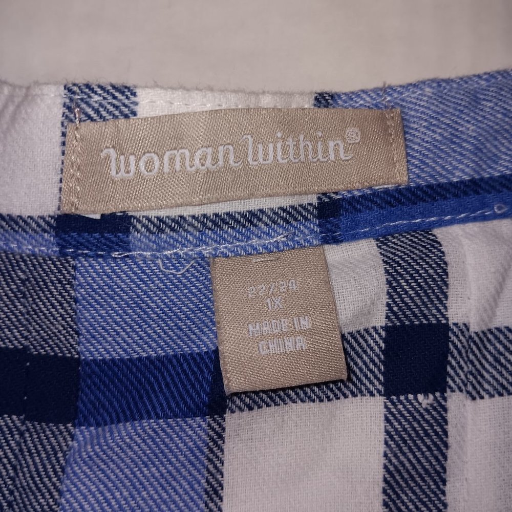 WOMAN WITHIN PINTUCKED FLANNEL PLAID PRINT BUTTON DOWN SHIRT - Picture 7 of 10